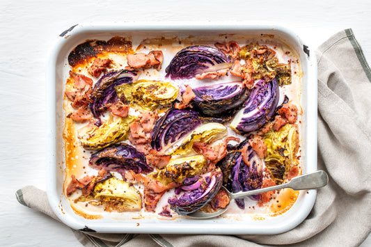 Roasted cabbage & bacon with honey-mustard