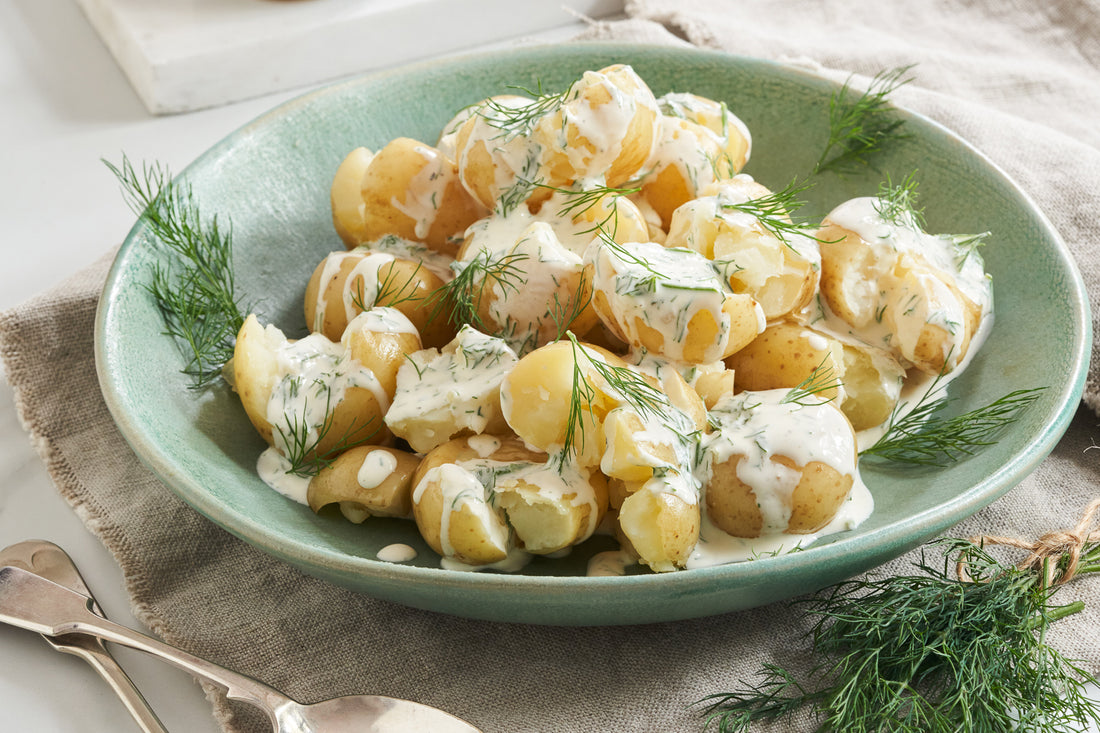 Potatoes with a sour cream & dill dressing